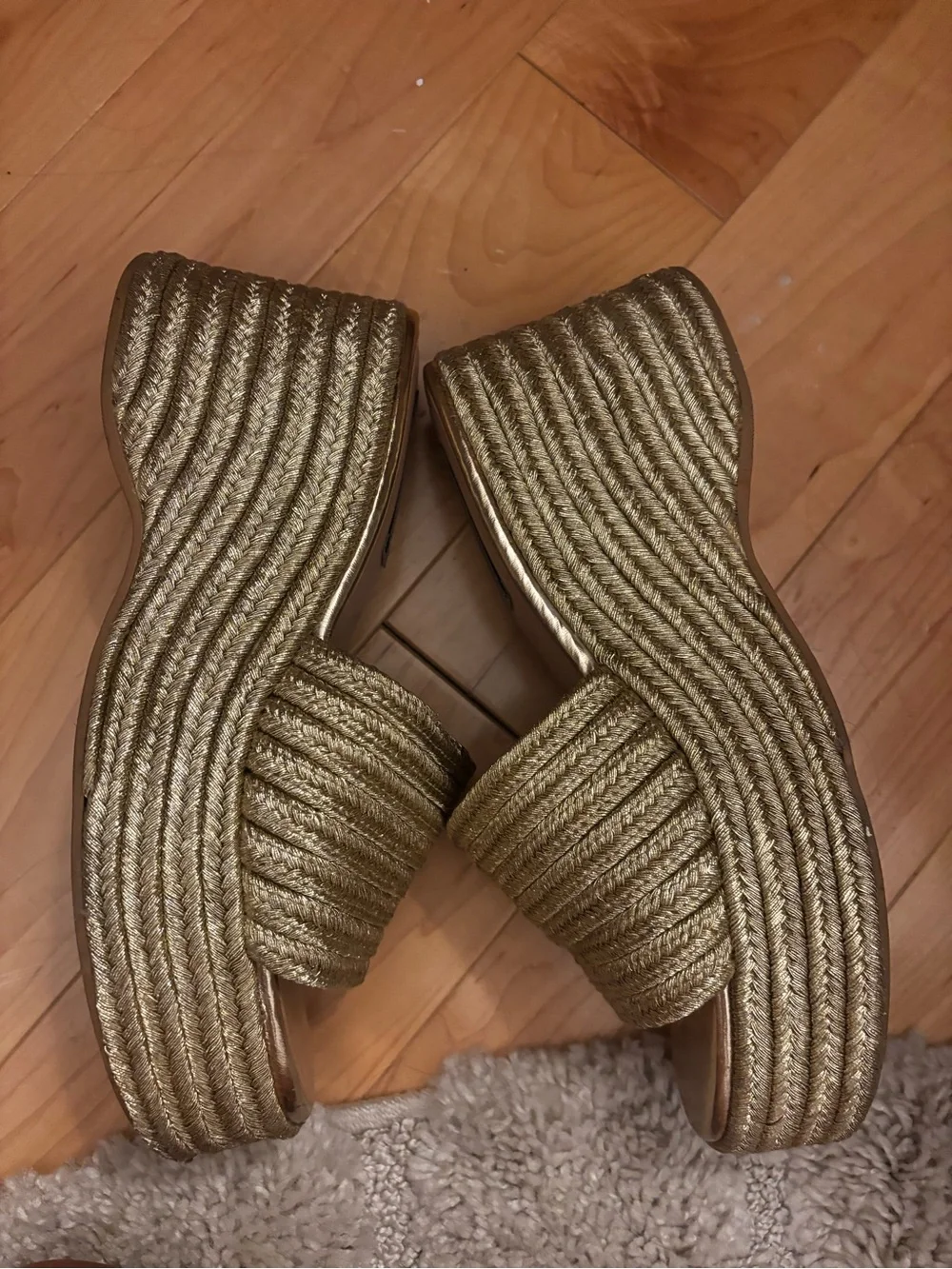 Steve Madden Metallic Gold Braided Platform Slide Wedges